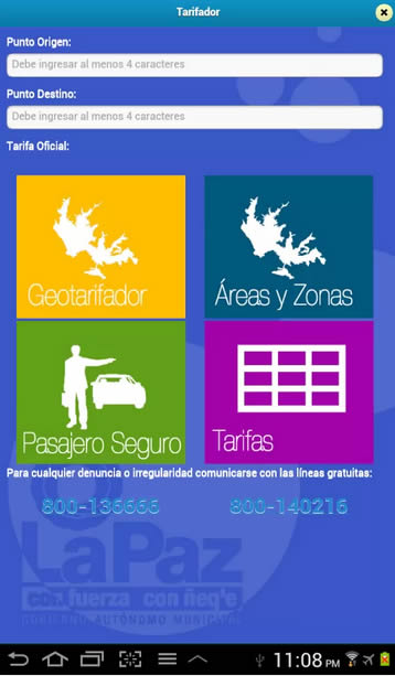 Aplicación de tarifa de radio taxis La Paz